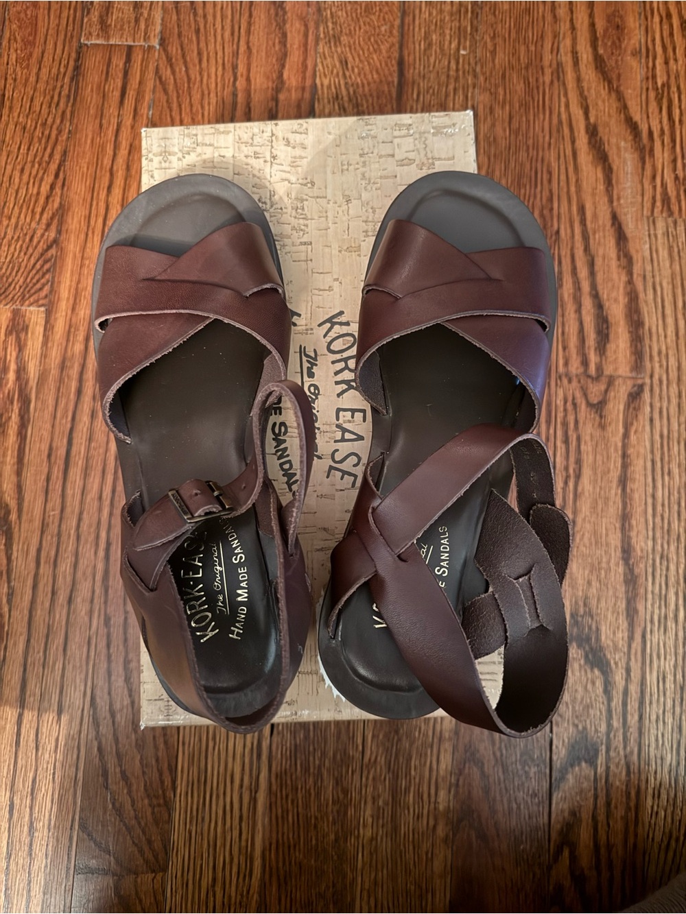 Kork-Ease Brown Leather Crisscross Buckle Sandals